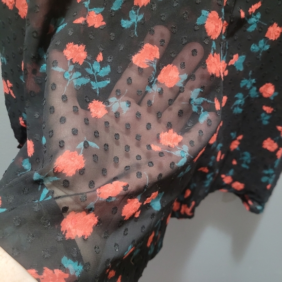 Lane Bryant Black Floral Sheer Button Up Shirt - Picture 6 of 8